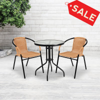 Flash Furniture 2-TLH-037-BGE-GG 2 Pack Beige Rattan Indoor-Outdoor Restaurant Stack Chair